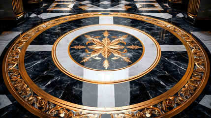 Fototapeta premium Black and white gold marble patterns surround marble texture, high-end stone carving art background