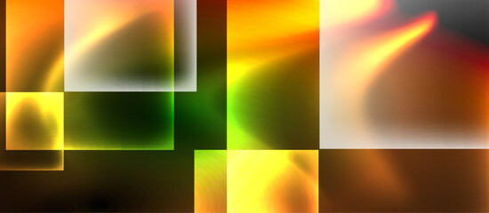 Fototapeta premium Glass squares with neon shiny light abstract background