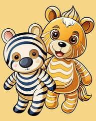 Fototapeta premium zebra and bear cartoon illustration