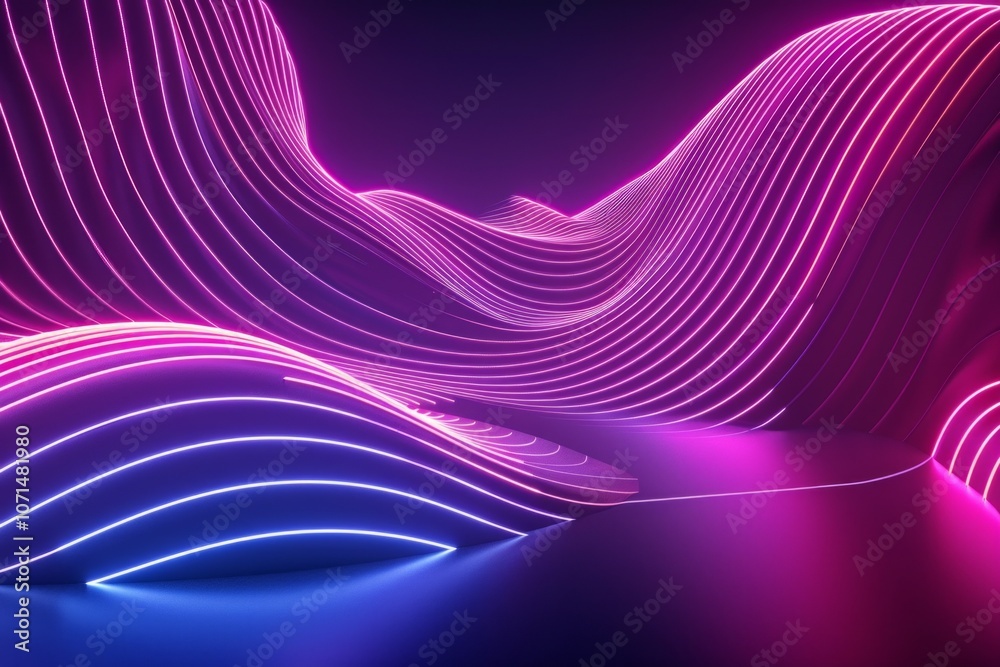 Canvas Prints experience the elegance of a wave of glowing lines, small particles flowing seamlessly in an abstrac