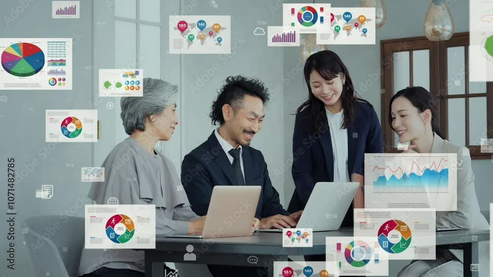 Poster ビジネス、マーケティング、経営、経理、マネジメント、DX、書類、データ、企業、決算、業績、営業、利益、オフィス、チームワーク、グループ、事務、業務、会計、チーム、デジタル、トランスフォーメーション、画面、グラフ、戦略、日本人、ビジネスパーソン、会社、ネットワーク、ソフト、クラウド、システム、申請、見積もり、請求書、領収書、管理、人材、会議、ミーティング、提案、企画書、プロジェクト、ファイル、笑顔、