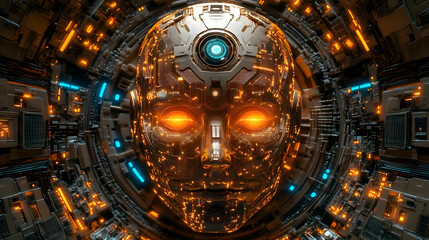 Fototapeta premium 3D Illustration - AI Robot Head Futuristic Technology Circuitry