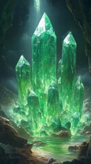 Emerald Crystal Caves: A Fantasy Landscape