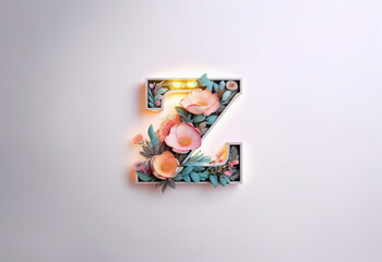 Fototapeta premium A glowing white letter Z with a floral design.
