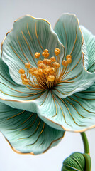 Obraz premium 3D Illustration Green Flower Gold Accents Close-up