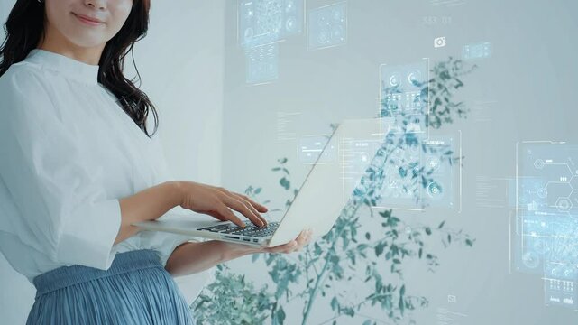 digital transformation, dx, technology, system, software, app, network, data, research, marketing, engineer, future, cyber, information, management, woman, japanese, asian, business, screen, gui, ai, 