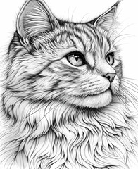 coloring page for kids, cat, cartoon style, thick line, low detail, no shading