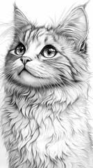 coloring page for kids, cat, cartoon style, thick line, low detail, no shading