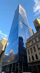 Obraz premium Photo Modern Glass Skyscraper Architecture Cityscape Blue Sky Clouds Urban