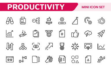 Productivity Icon Set. Modern and inspiring icons designed to enhance efficiency and organization, perfect for productivity apps, task management tools, and workflow solutions.