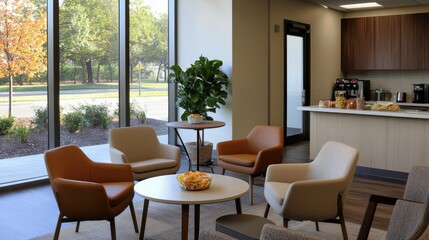 Fototapeta premium Create a welcoming educational space with comfortable seating and natural light for learning and collaboration