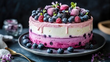 Layered Berry Cake with White Frosting