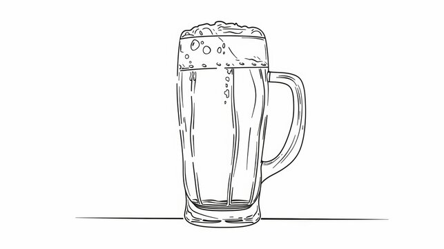 one line drawing of beer glass with foam. Craft drink alcohol ale in simple linea