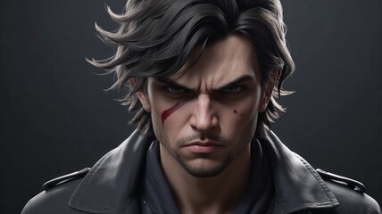 Obraz premium Angry male posing pensively in dark room