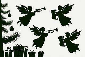 Christmas Angel Silhouette Illustration: Elegant and Isolated Holiday Design
