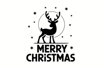 Merry Christmas Deer Silhouette: Elegant Black and White Holiday Illustration

