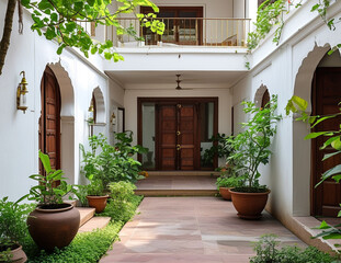 minimalist image of an Indian courtyard villa designed with simplicity and elegance.