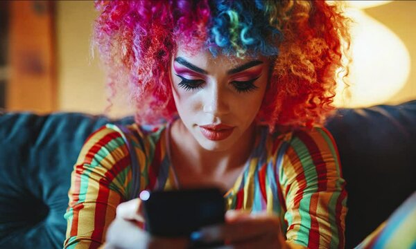 Gay with phone at home atmosphere.