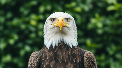 Obraz premium Majestic eagle stands proudly against lush green background for stunning wildlife photography