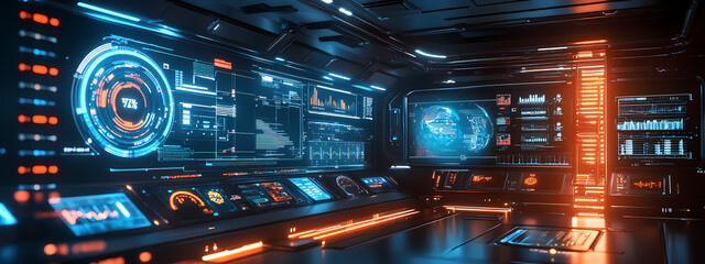 Obraz premium Industrial Control Room with Data