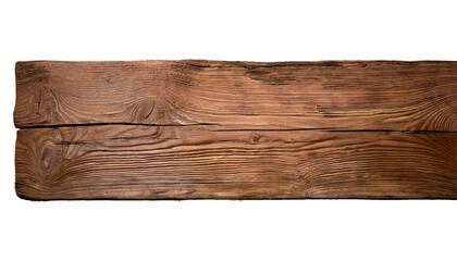 Rustic wooden plank featuring a natural wood grain and visible knots, ideal for use in design projects requiring organic or natural textures. Isolated on transparent background, png.