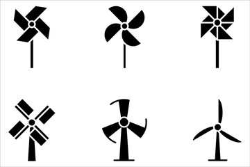 Windmill icon set. Silhouette and linear style on white background