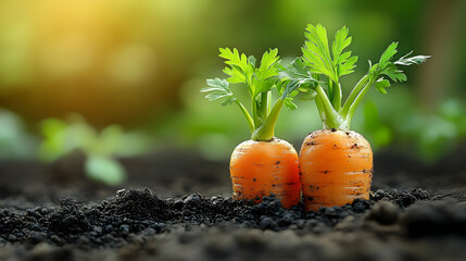 Two Baby Carrots Growing In The Garden - Realistic Image