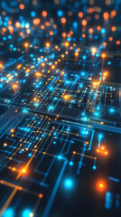 3D Illustration - Futuristic Circuit Board Technology Data Stream