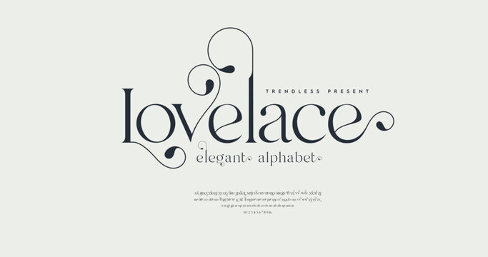 Lovelace: A refined, classic serif typeface with a modern touch. Elegant alphabet with ligatures and numbers, ideal for fashion-forward and minimal designs.Lovelace: A refined, classic serif typeface 