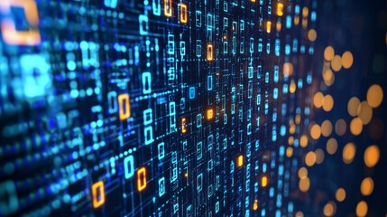 Obraz premium Cybersecurity Cosmos: Abstract 3D Render of Data Points and Security Symbols in Digital Space
