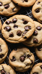 A close-up of freshly baked cookies with chocolate chips