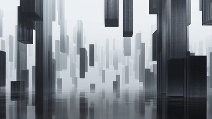 Cybersecurity Evolved: Abstract 3D Render of Futuristic Cyber Landscape with Floating Geometric Shapes and Data Lines