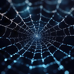 Fototapeta premium Photo Spiderweb Dew Drops Night Dark Nature Macro