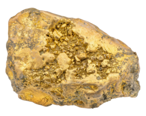 A shiny piece of gold ore showcasing its natural mineral formation.