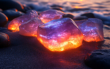 Vibrant Nightscape: Glowing Colorful Stones