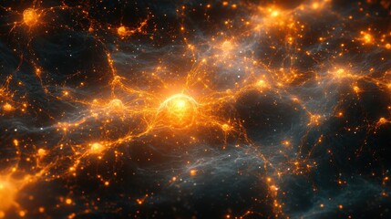 Obraz premium A bright orange and black galaxy with many stars and a bright yellow star. Generative AI