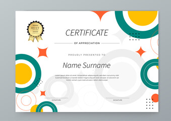 Colorful Certificate Of Appreciation Template With Decorative Badges