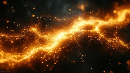 Fototapeta premium A bright orange line of sparks is shown in the dark background. Generative AI