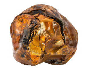 A polished piece of amber showcasing rich colors and intricate patterns.