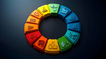 3D Illustration - Circular Chart with Industry Icons