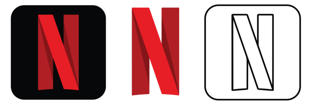 Netflix logo variations set including flat and outlined versions, perfect for streaming and media-related designs