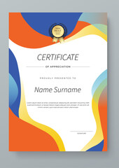 Modern Geometric Certificate Template With Award Badges. Professional certificate template featuring modern geometric design with abstract shapes