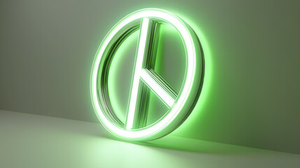 Illuminated green peace symbol on a minimalistic background