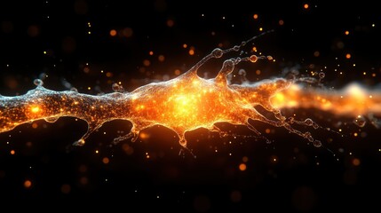 Fototapeta premium Fiery abstract fractal waves explode across the black cosmos, igniting the night sky with burning energy. Generative AI