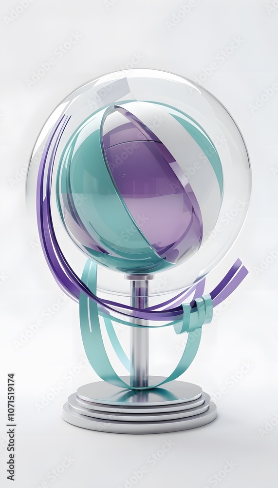 Poster abstract futuristic element with glass sphere and ribbons: a stunning 3d render ideal for modern des