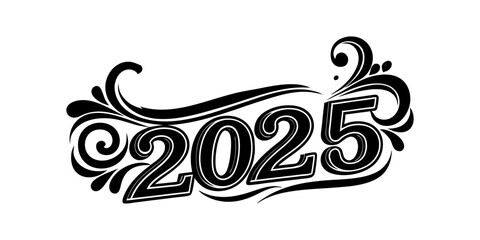 Fototapeta premium Modern and unique new year 2025 text on white background