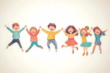 Naklejka premium Illustration of Happy Children Jumping and Holding Hands