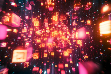 Abstract Background - Neon Lights and Square Shapes
