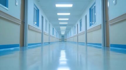 Fototapeta premium Photo Empty Hospital Corridor Clean Modern Interior Design