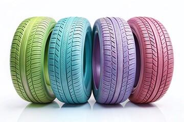 Easter-themed car tires, white background.